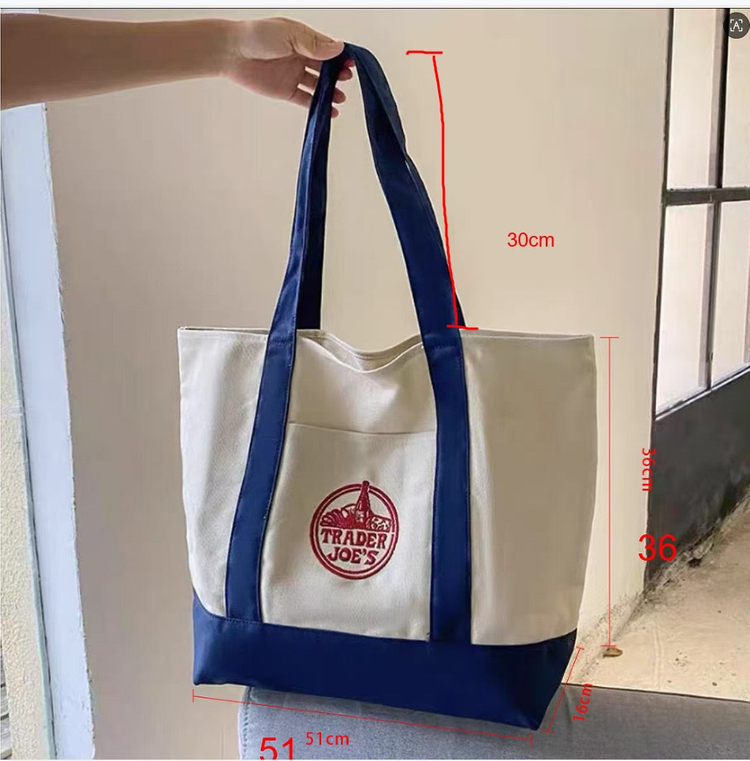 트레이더조 Trader Joes 라지사이즈 캔버스 에코백 그린 네이비 이미지
