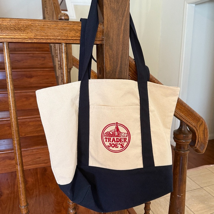 트레이더조 Trader Joes 라지사이즈 캔버스 에코백 그린 네이비 이미지