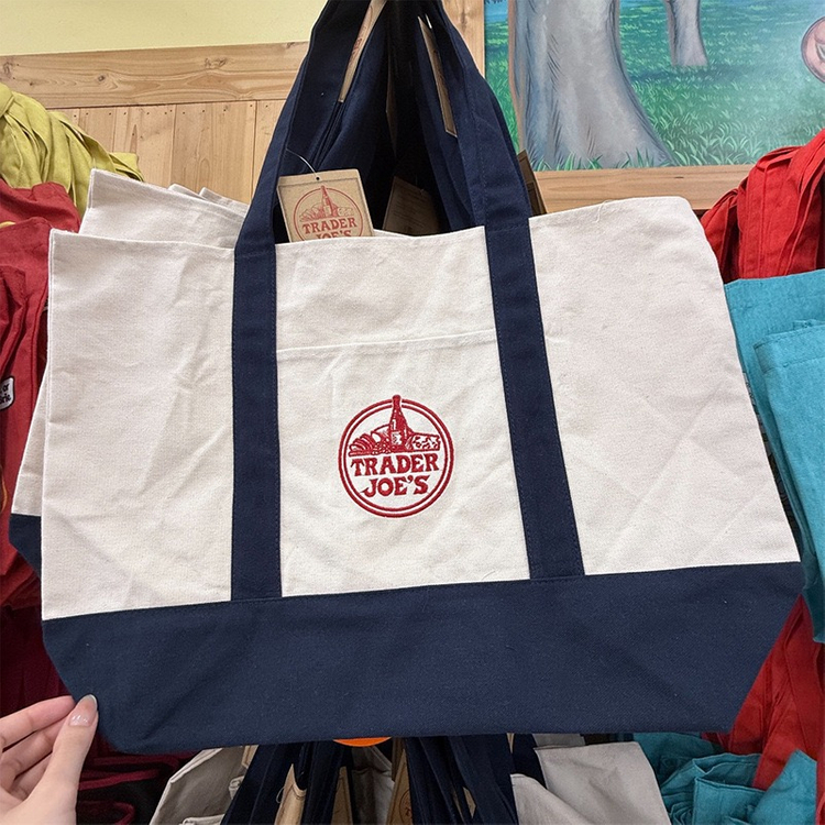 트레이더조 Trader Joes 라지사이즈 캔버스 에코백 그린 네이비 이미지