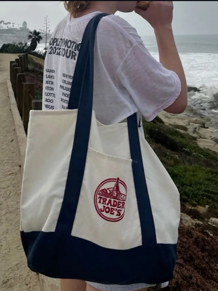 트레이더조 Trader Joes 라지사이즈 캔버스 에코백 그린 네이비 이미지