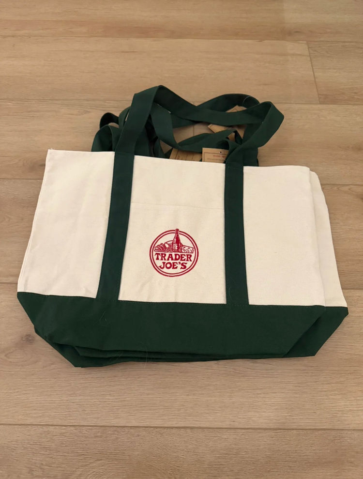 트레이더조 Trader Joes 라지사이즈 캔버스 에코백 그린 네이비 이미지