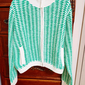 컨디션최상 베르니스 PARIS 니트 집업 가디건 그린 배색 프렌치 니트