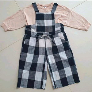 유아 체크 멜빵바지 상하복세트 100사이즈