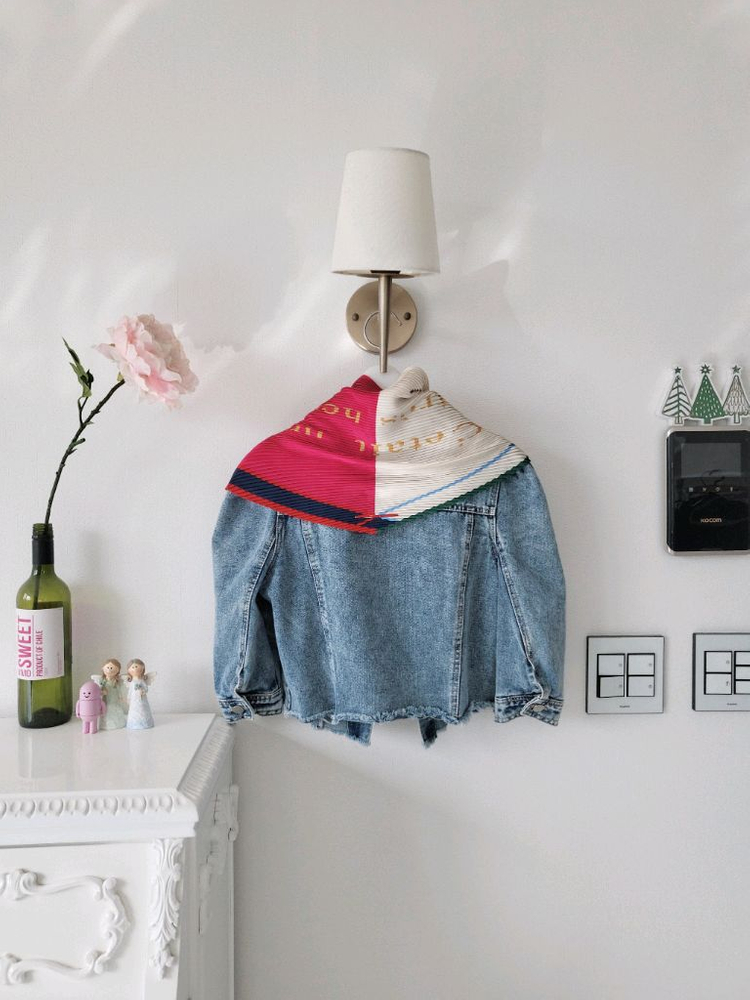 수입 퍼프 데님자켓ㆍ플리츠 스카프(반택포)--2