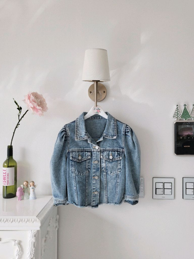 수입 퍼프 데님자켓ㆍ플리츠 스카프(반택포)--3