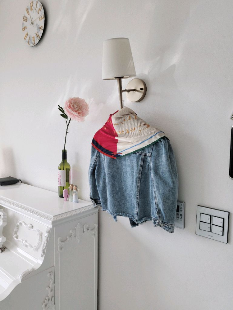 수입 퍼프 데님자켓ㆍ플리츠 스카프(반택포)--4