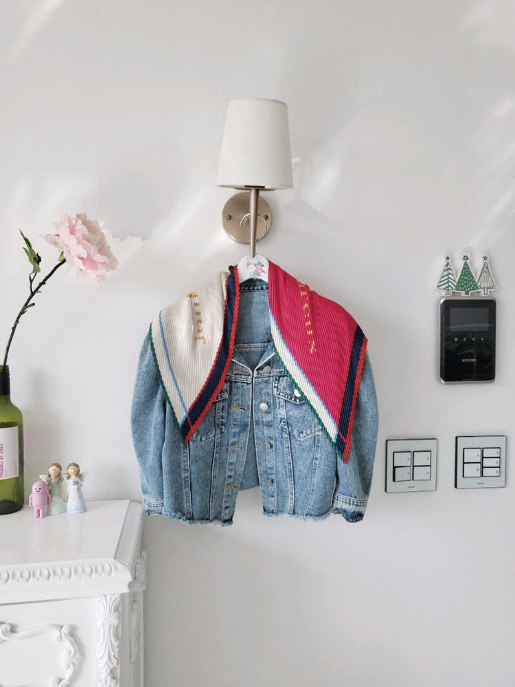 수입 퍼프 데님자켓ㆍ플리츠 스카프(반택포)--5