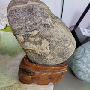 자연석 대형 돌 + 원목 받침대 세트