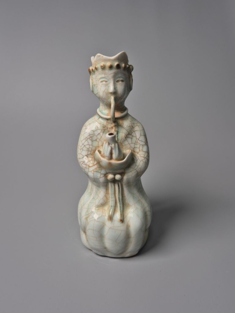 송대 청자 가요풍 관악기 연주 인물형 주전자 중국도자기 골동품 고미술품--0