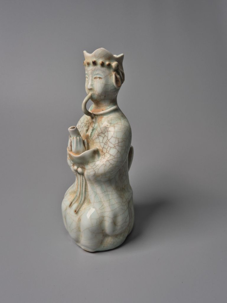 송대 청자 가요풍 관악기 연주 인물형 주전자 중국도자기 골동품 고미술품--1