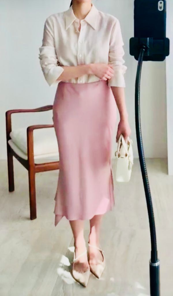 시에 SIE 플로렌스 슬릿스커트 0사이즈 새틴핑크--7