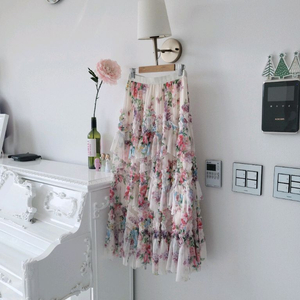 수입 플로랄 티어드 롱스커트(반택포)