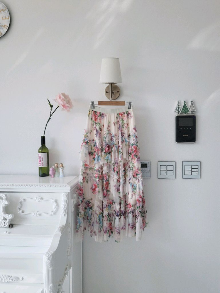 수입 플로랄 티어드 롱스커트(반택포)--6