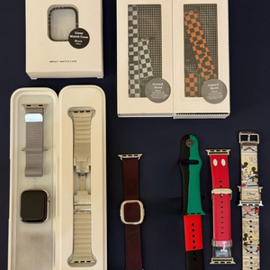 애플워치 9 41mm 스텐 + 정품밴드들(링크브레이슬릿 포함한 나머지 밴드 거의 새상품) + 케이스(일괄정리)