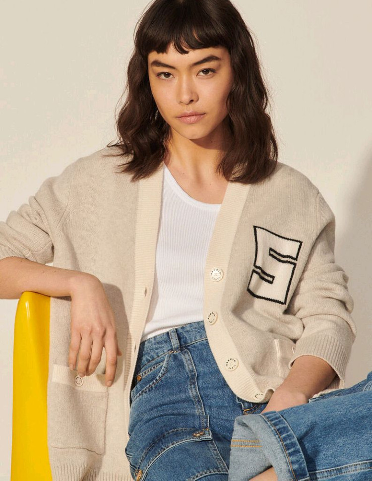 (새상품)산드로 울 100% 로고 패치 가디건 2사이즈 이미지