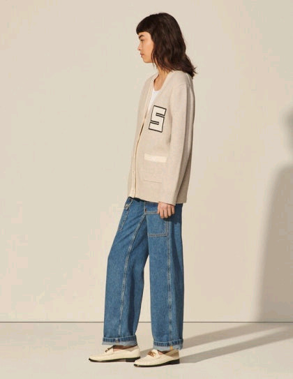 (새상품)산드로 울 100% 로고 패치 가디건 2사이즈 이미지