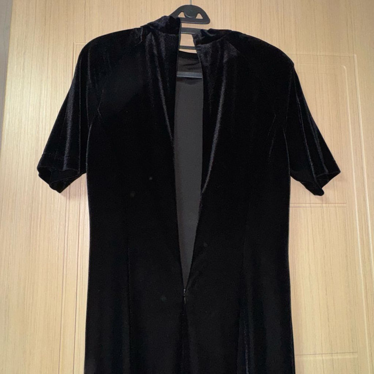 고급 벨벳 반팔 롱원피스 롱드레스 블랙 파티룩 연말룩 이미지