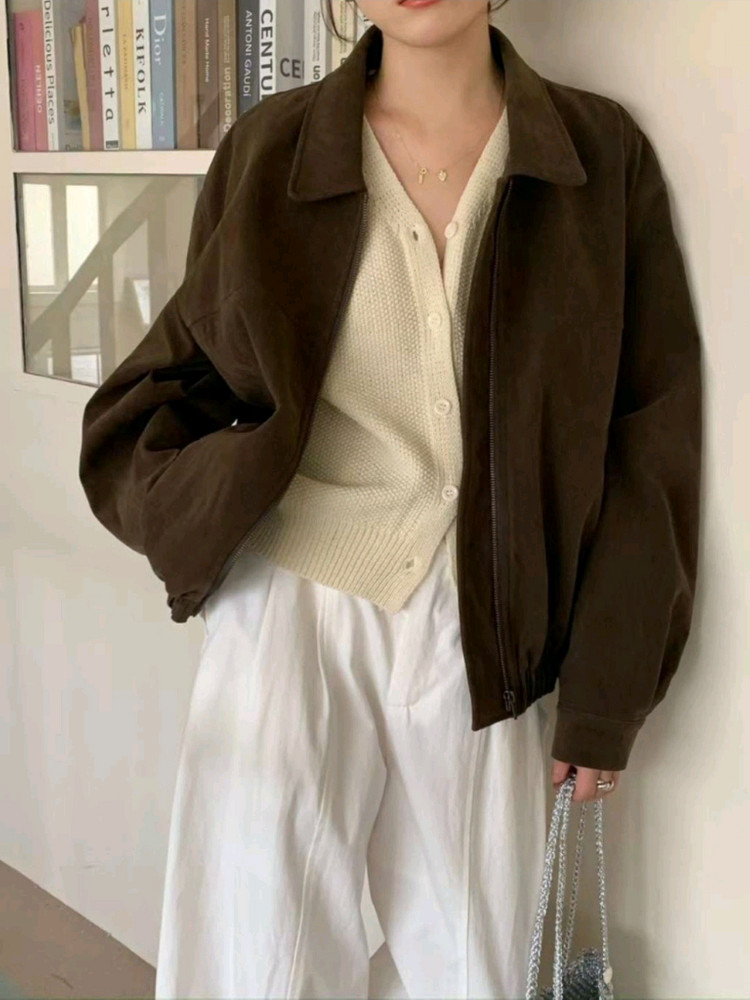 (새상품) 스웨이드 블루종 봄버 자켓 블랙컬러 이미지