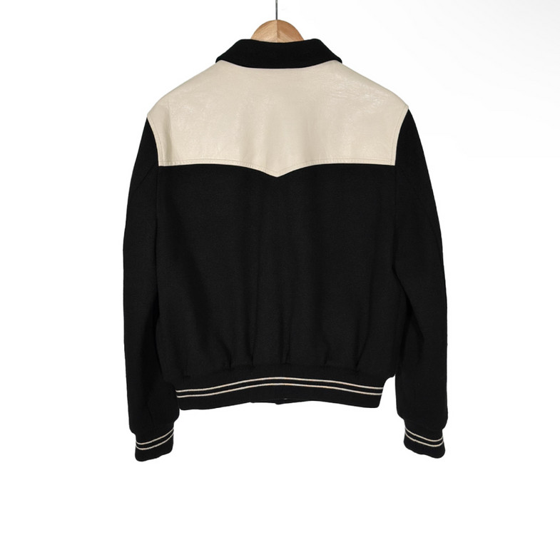 [46] 셀린느 울 레더 웨스턴 테디 바시티 자켓 블랙 이미지