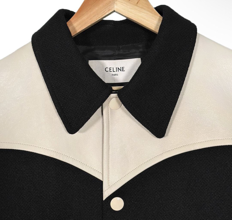 [46] 셀린느 울 레더 웨스턴 테디 바시티 자켓 블랙 이미지