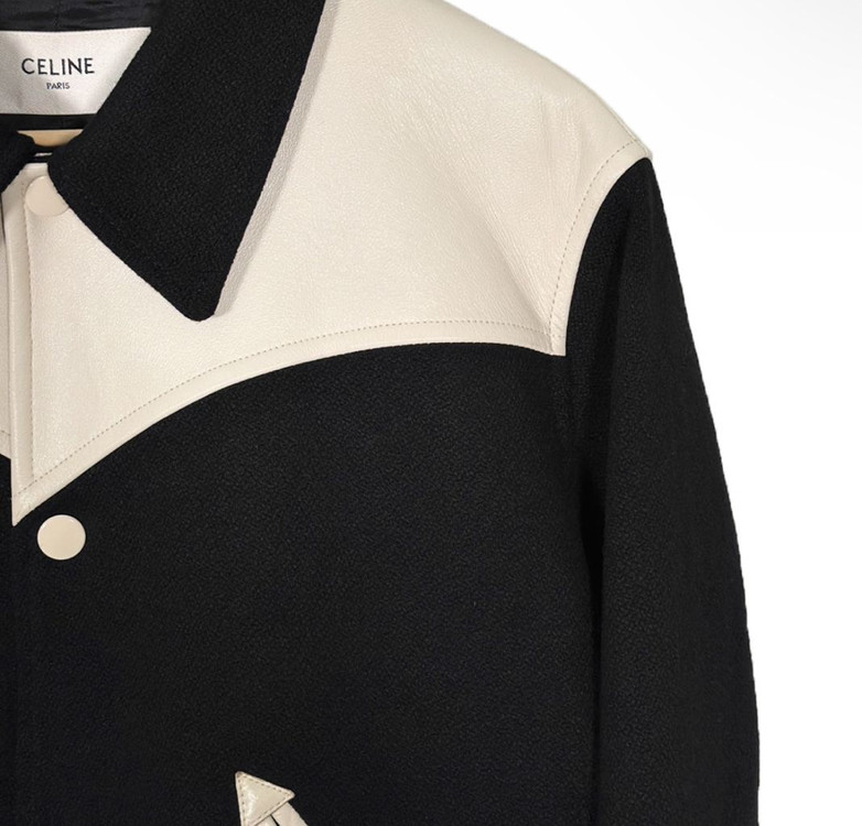 [46] 셀린느 울 레더 웨스턴 테디 바시티 자켓 블랙 이미지