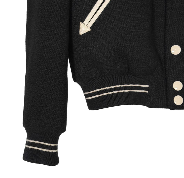 [46] 셀린느 울 레더 웨스턴 테디 바시티 자켓 블랙 이미지