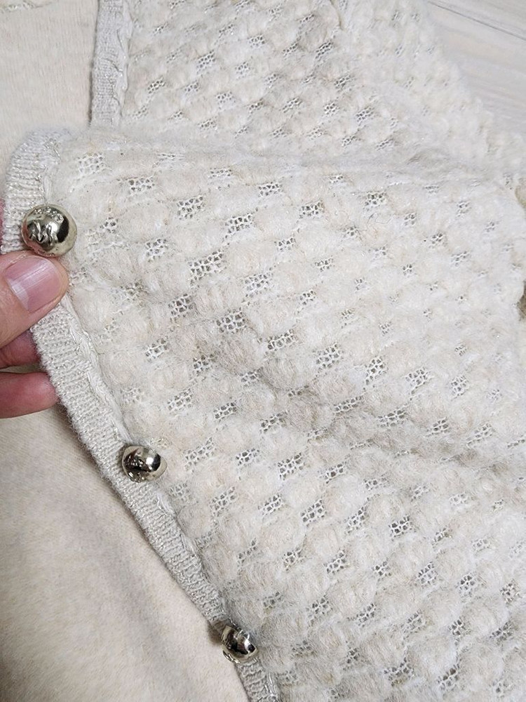 마인 슬리브리스 튤 드레스와 글리터 버튼 업 가디건 세트 이미지