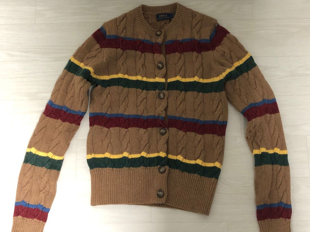 폴로 정품 스트라이프 케이블 니트 가디건--3