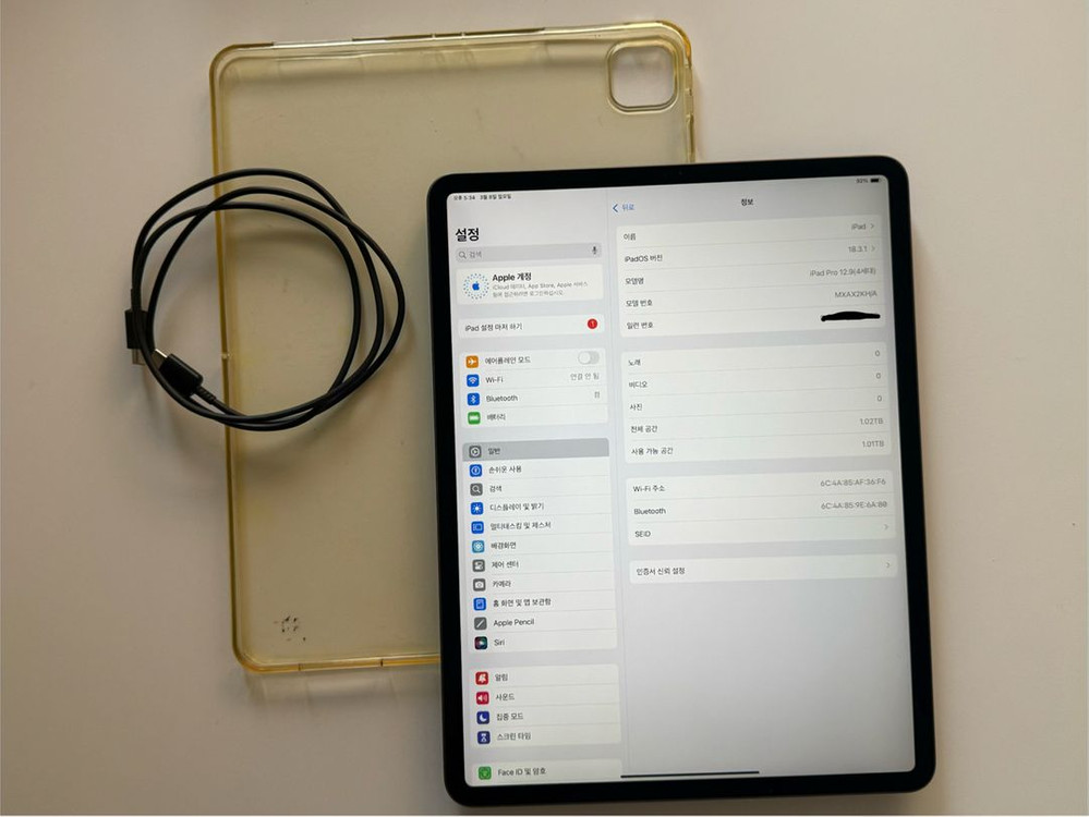 아이패드 프로 4세대 12.9인치 1TB wifi S급 93% 스그 + 케이스--1