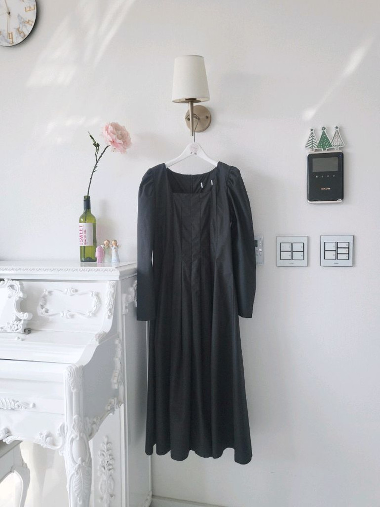 수입 티어드 블랙 롱원피스(반택포)--3