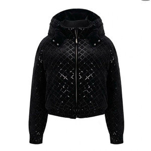 더로랑_익스클루시브 벨벳 시퀸 구스후디패딩 M