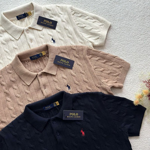 폴로 남성 케이블 코튼 카라 반팔 니트 이미지