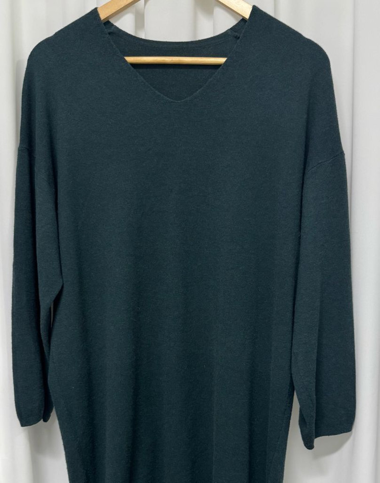 그린 브이넥 니트 원피스 이미지