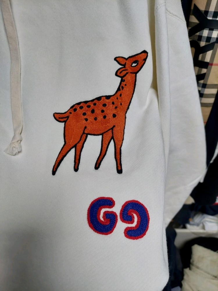 구찌 사슴 자수 GG 후드티 아이보리 M 백화점판 이미지