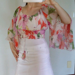 오브제 100%실크 쉬폰 크롭 블라우스 이미지