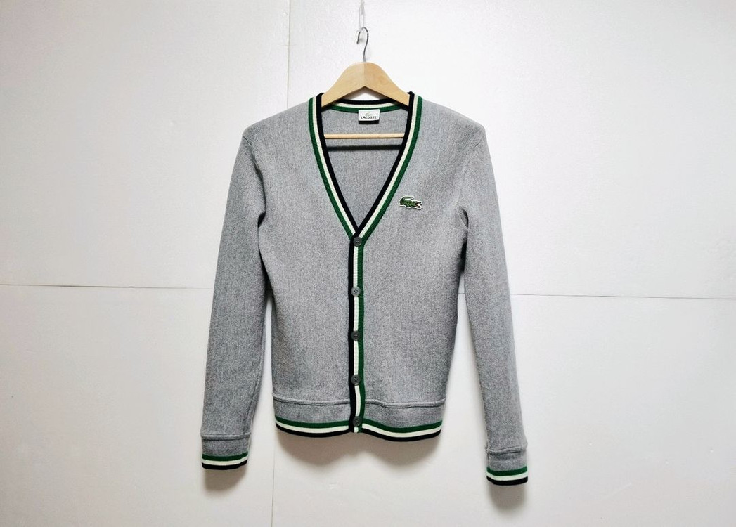 남성 라코스테 WOOL 울 모 그레이 회색 긴팔 가디건 니트 스웨터 이미지