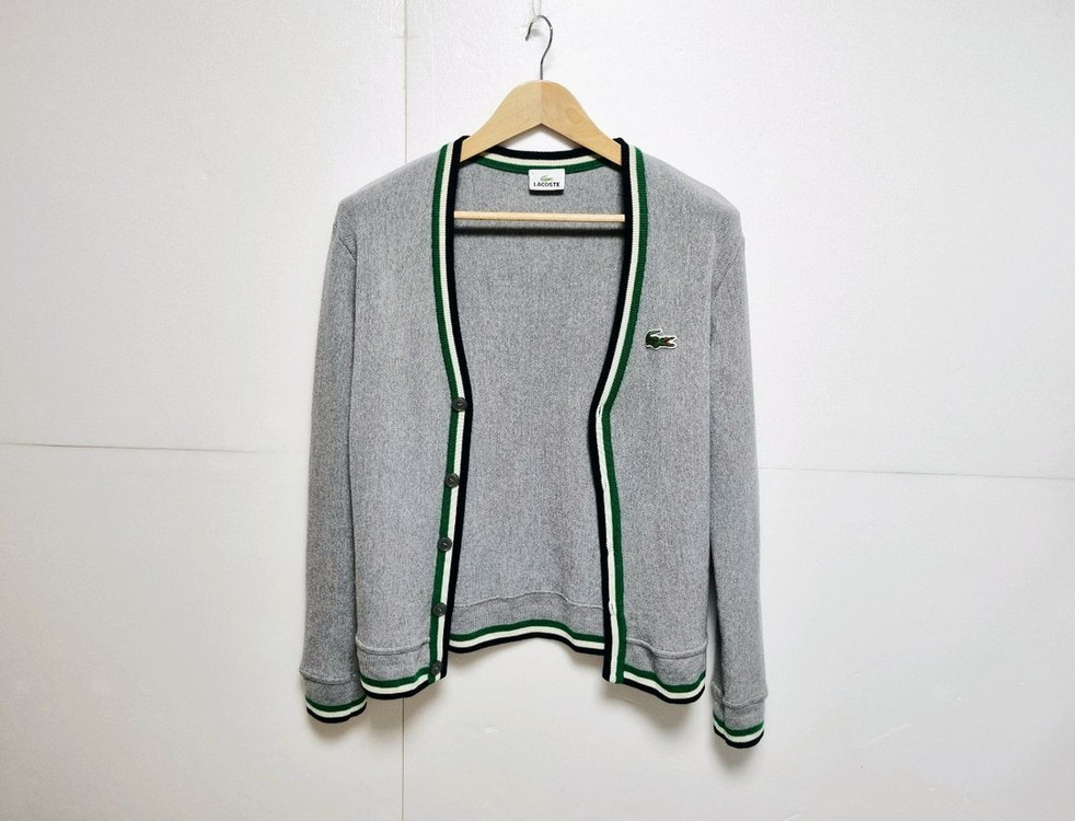 남성 라코스테 WOOL 울 모 그레이 회색 긴팔 가디건 니트 스웨터 이미지