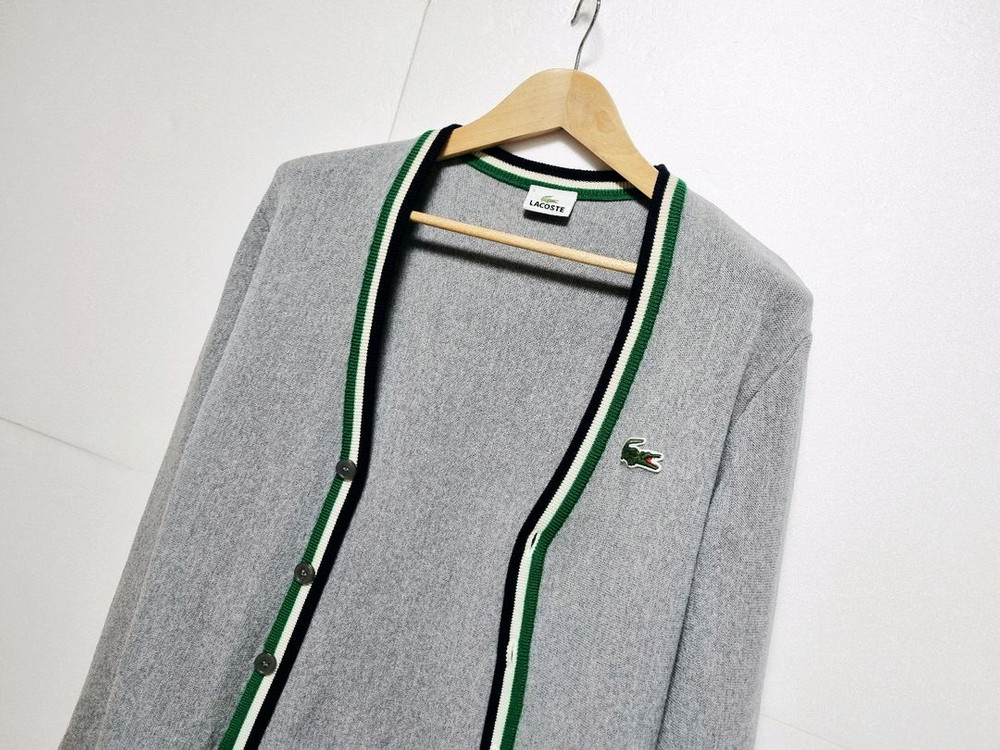 남성 라코스테 WOOL 울 모 그레이 회색 긴팔 가디건 니트 스웨터 이미지