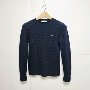 여성 라코스테 WOOL 울 모 케이블 꽈배기 네이비 긴팔 니트 스웨터