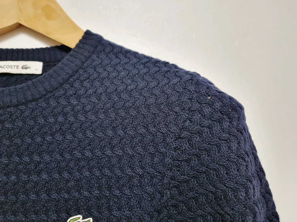 여성 라코스테 WOOL 울 모 케이블 꽈배기 네이비 긴팔 니트 스웨터--2