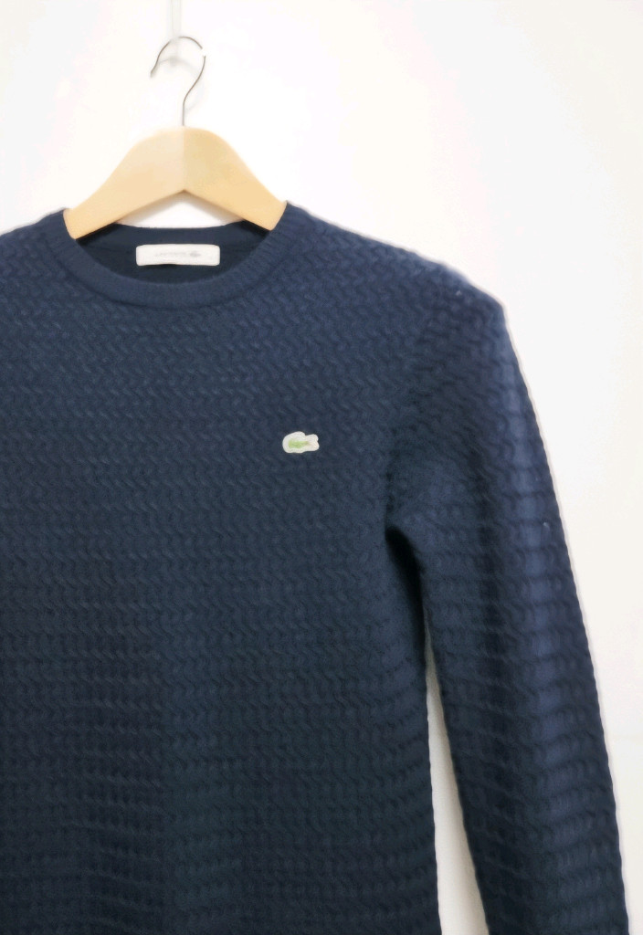 여성 라코스테 WOOL 울 모 케이블 꽈배기 네이비 긴팔 니트 스웨터--4