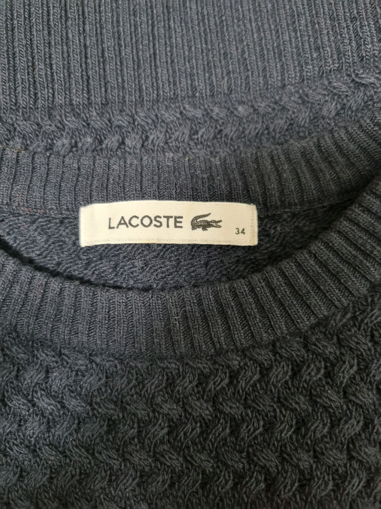 여성 라코스테 WOOL 울 모 케이블 꽈배기 네이비 긴팔 니트 스웨터--8