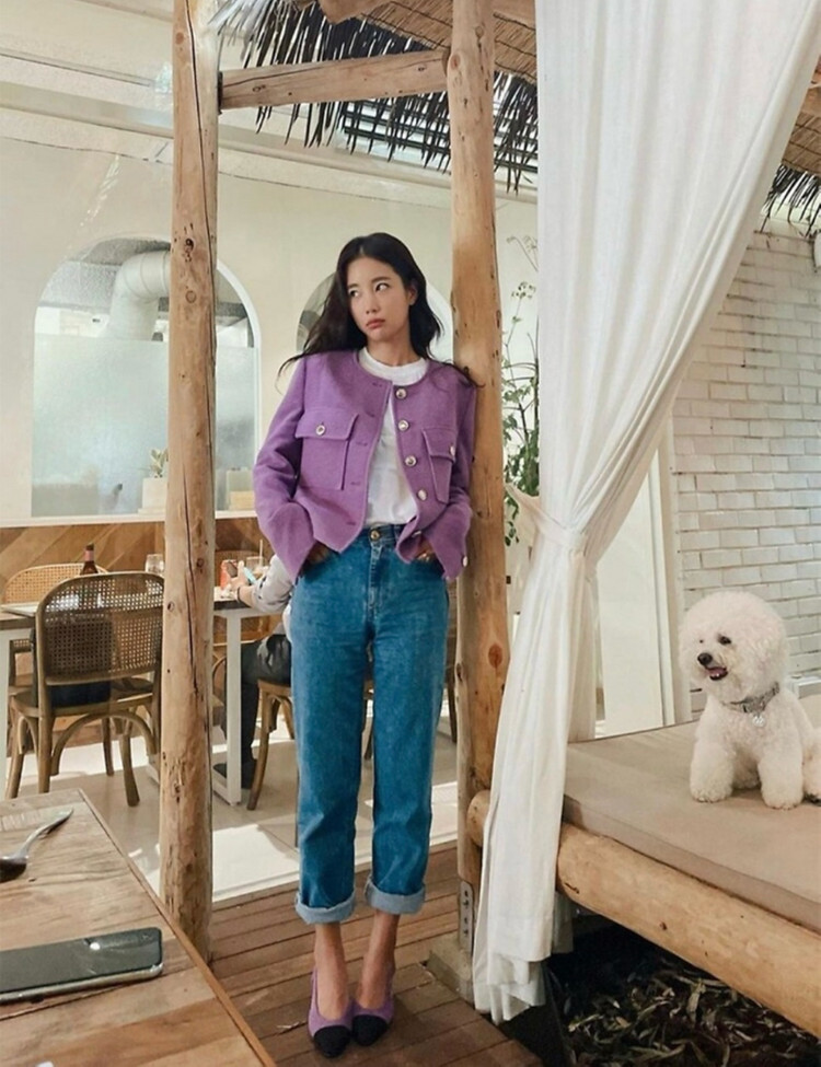 기은세 퍼플 트위드자켓 온앤온--4