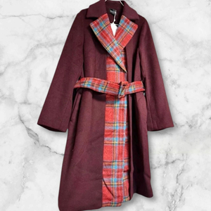 새상품(택)디자이너 모 벨트 체크 버건디 코트 77사이즈 정도