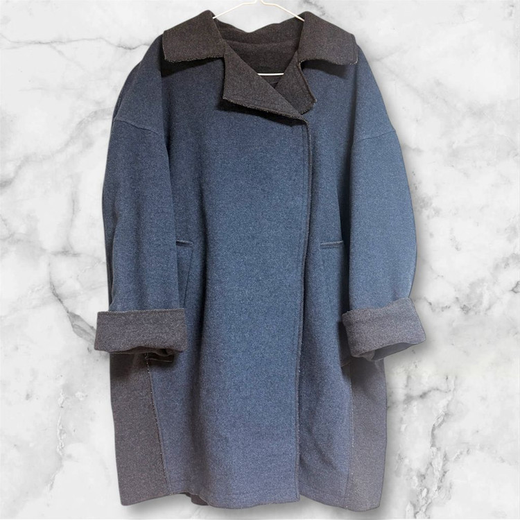 디자인어 블루/차콜 배색 모직 모 코트 롱자켓 778899정도 프리 이미지