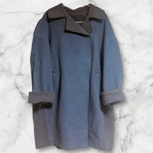 디자인어 블루/차콜 배색 모직 모 코트 롱자켓 778899정도 프리