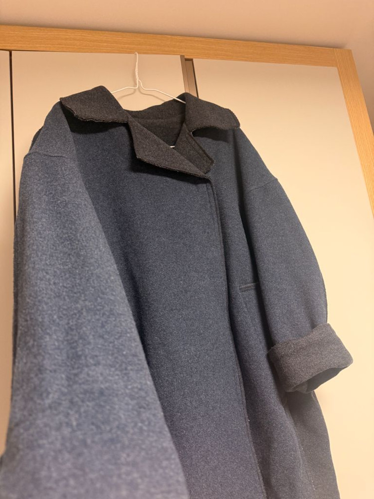 디자인어 블루/차콜 배색 모직 모 코트 롱자켓 778899정도 프리 이미지