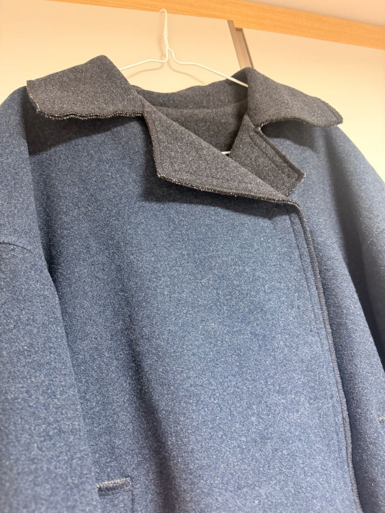 디자인어 블루/차콜 배색 모직 모 코트 롱자켓 778899정도 프리 이미지