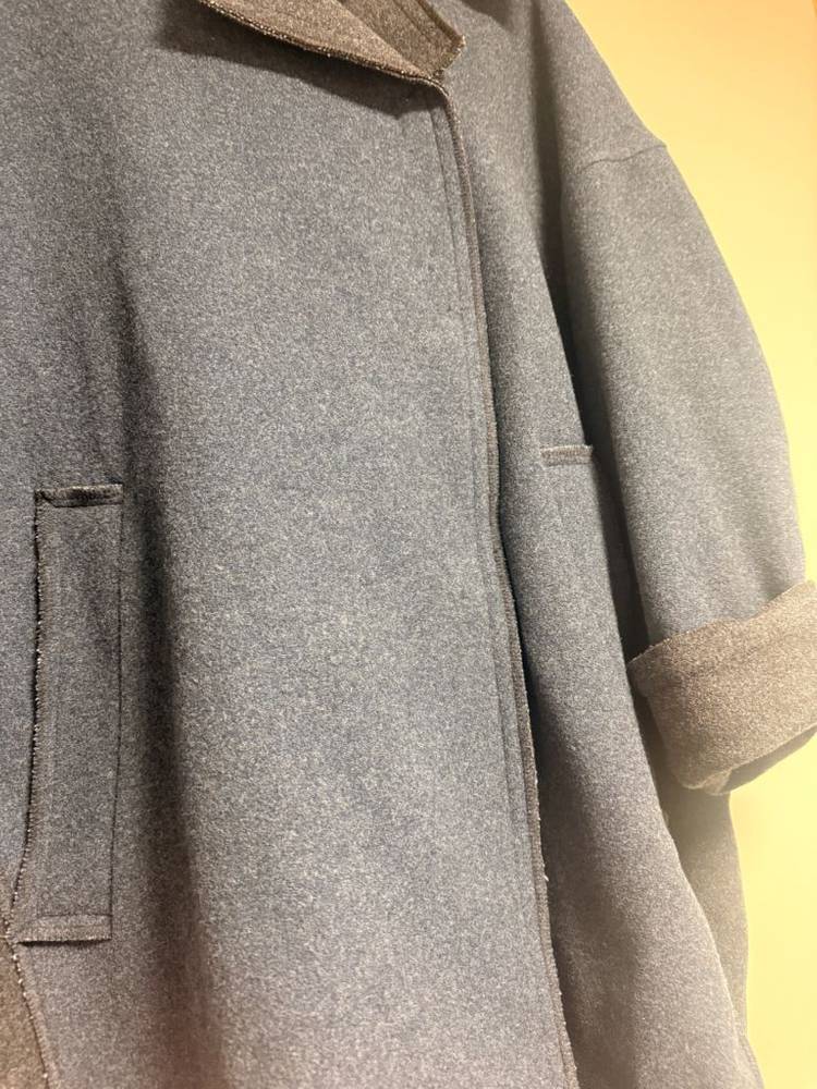 디자인어 블루/차콜 배색 모직 모 코트 롱자켓 778899정도 프리 이미지