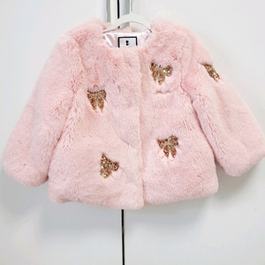 프렌치캣 리본장식 퍼자켓 110사이즈 (여아,아동 의류)